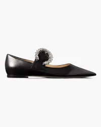 Jimmy Choo Melva crystal-embellished leather point-toe flats - Black Black