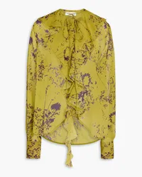 Victoria Beckham Ruffled floral-print crepon blouse - Green Green