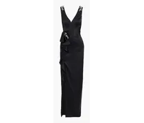 Embellished ruffled satin-crepe gown - Black