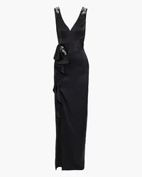 Marchesa Embellished ruffled satin-crepe gown - Black Black