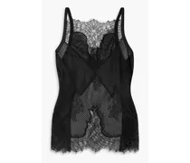 Chantilly lace-trimmed mesh camisole - Black