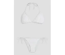 Crocheted cotton-blend triangle bikini - White