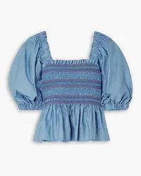 Molly Goddard Marigold embroidered shirred cotton-satin top - Blue Blue