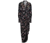 Shaia wrap-effect embellished floral-print crepe dress - Black