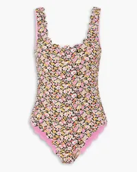 Marysia Palm Springs reversible scalloped floral-print stretch-crepe swimsuit - Pink Pink