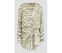Ruched zebra-print twill mini dress - Green