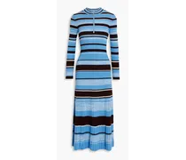 Taryn striped ribbed merino wool midi dress - Blue