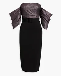 Badgley Mischka Off-the-shoulder lamé-paneled crepe midi dress - Black Black