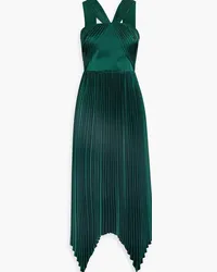 THEIA Eleanora asymmetric pleated satin midi dress - Green Green