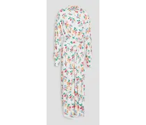 Belted floral-print crepe midi dress - White