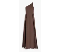 One-shoulder pleated cotton-poplin maxi dress - Brown