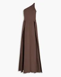 Brunello Cucinelli One-shoulder pleated cotton-poplin maxi dress - Brown Brown