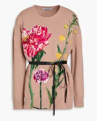 Valentino Garavani Wrap-effect intarsia wool and cashmere-blend sweater - Pink Pink