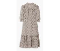Estelle ruffled floral-print cotton-voile midi dress - Gray