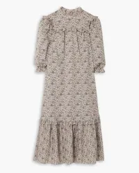 RIXO Estelle ruffled floral-print cotton-voile midi dress - Gray Gray