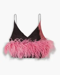 16ARLINGTON Feather-embellished cropped satin-twill camisole - Pink Pink