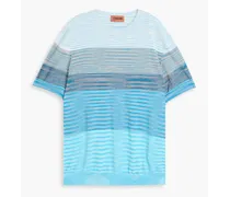 Space-dyed crochet-knit cotton T-shirt - Blue