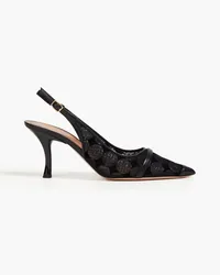 Malone Souliers Jama 70 flocked mesh slingback pumps - Black Black