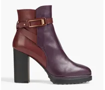 Buckled two-tone leather ankle boots - Purple