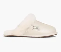 Shearling-lined pebbled-leather slippers - White