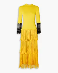 Proenza Schouler Embellished fringed bouclé-knit maxi dress - Yellow Yellow