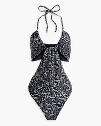 Rosetta Getty Ruched cutout printed halterneck swimsuit - Black Black