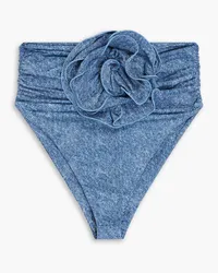 Magda Butrym Appliquéd ruched denim-effect bikini briefs - Blue Blue