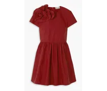 Bow-embellished cotton-blend taffeta mini dress - Red