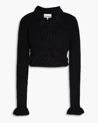 Ganni Cropped ruffled ribbed-knit cardigan - Black Black