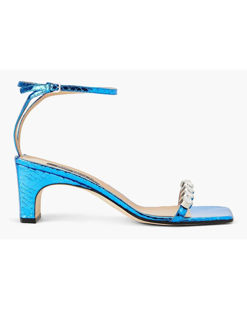 Jamaa 060 embellished metallic snake-effect leather sandals - Blue