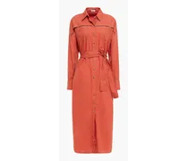 Belted bead-embellished cotton midi shirt dress - Orange