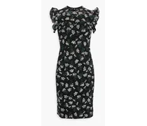 Ruffle-trimmed floral-print lace dress - Black