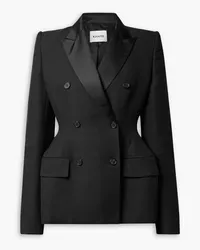 KHAITE Martu double-breasted satin-trimmed grain de poudre blazer - Black Black