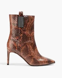 Brunello Cucinelli Bead-embellished python ankle boots - Brown Brown