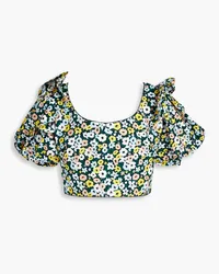 AGUA BENDITA Nova cropped floral-print cotton top - Blue Blue