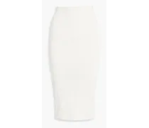 Metallic ribbed-knit midi skirt - White