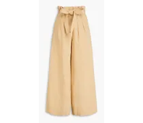 Gitana belted cotton, linen and silk-blend wide-leg pants - Neutral