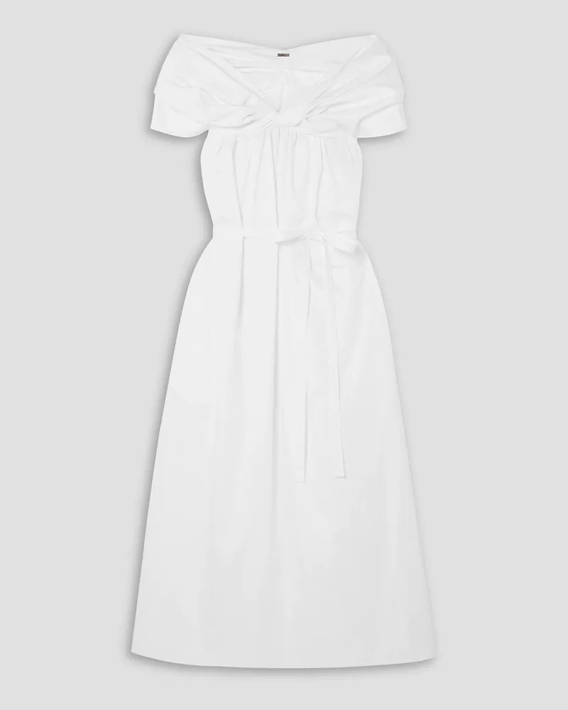 Adam Lippes Off-the-shoulder ruched cotton-poplin midi dress - White White