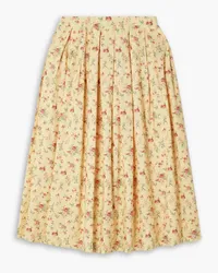 BATSHEVA Pleated floral-print cotton-poplin midi skirt - Yellow Yellow