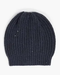 Brunello Cucinelli Ribbed embellished cashmere and silk-blend beanie - Blue Blue