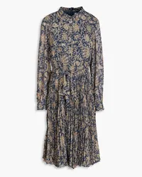 Mikael Aghal Pleated paisley-print georgette dress - Blue Blue