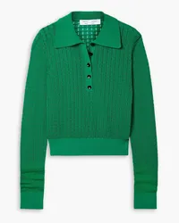 Proenza Schouler Open-knit cotton-blend polo sweater - Green Green