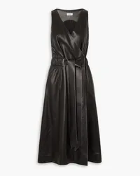 Ferragamo Ruched leather wrap midi dress - Black Black