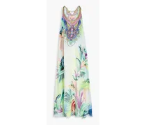 What's Your Vice embellished printed silk crepe de chine maxi - Green