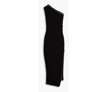 One-shoulder zip-detailed draped jersey midi dress - Black