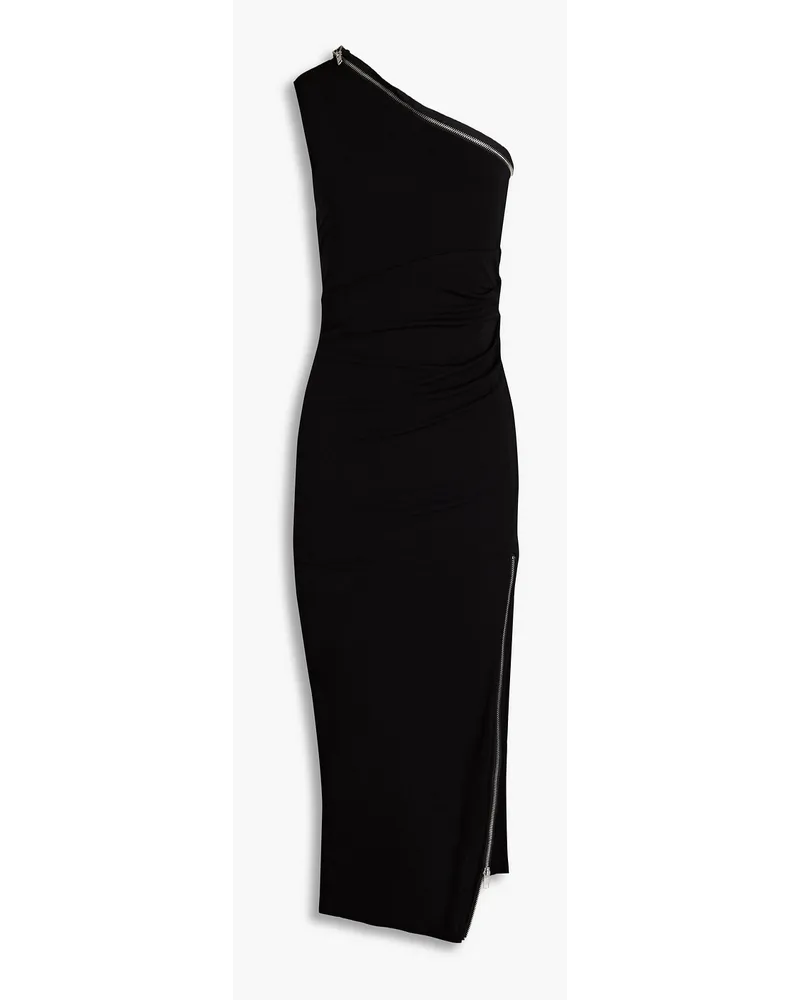 Helmut Lang One-shoulder zip-detailed draped jersey midi dress - Black Black