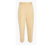 Cropped pleated cotton-blend twill tapered pants - Neutral