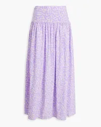 Stella McCartney Gathered leopard-print silk crepe de chine midi skirt - Purple Purple