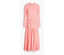 Pleated silk-crepe midi dress - Pink