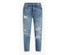 Karolina Petite distressed high-rise slim-leg jeans - Blue